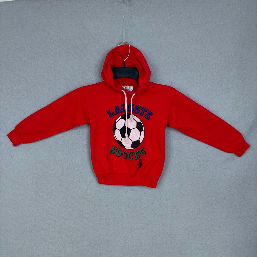 Vintage Izod Lacoste Hoodie Kids Small Red Graphic Soccer Sporty Gorpcore